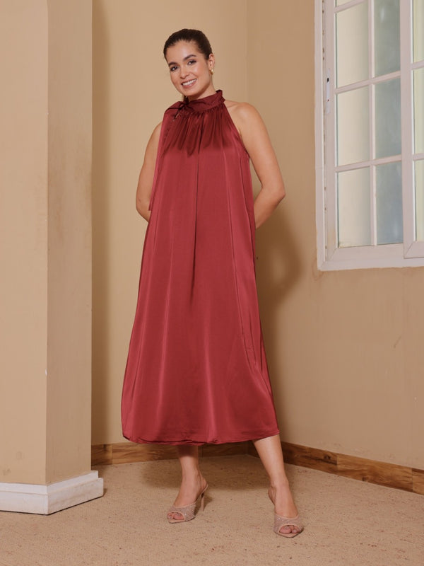 Kyla Satin Midi Tieup Dress