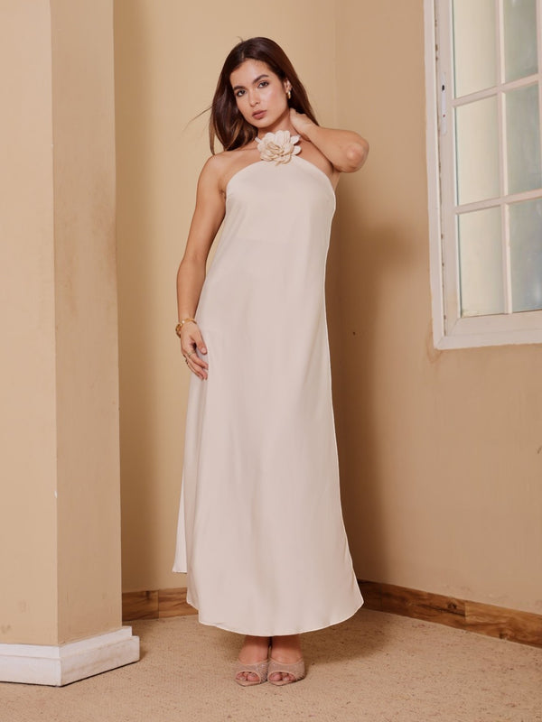 Floral Satin Halter Slip Dress
