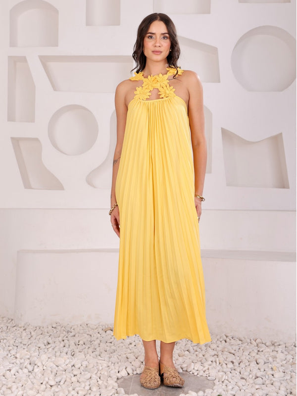 Scarlet Halter Pleated Dress