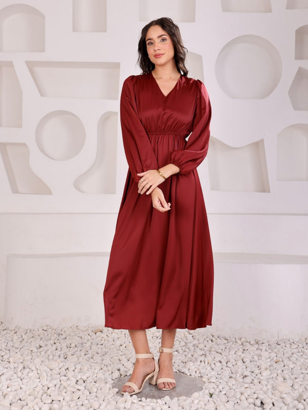 Satin Empire Flared Midi Dress