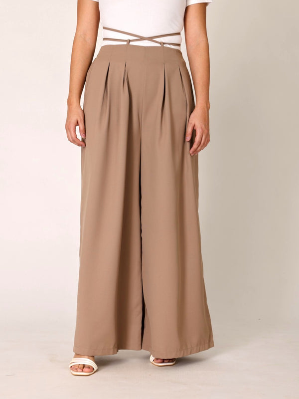 Waist Tie-Up Wide Leg Trouser