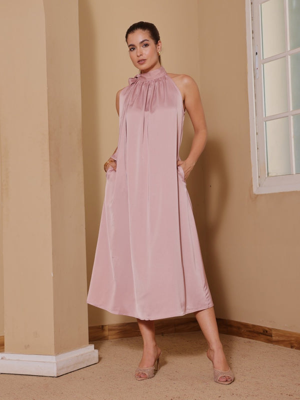 Kyla Satin Midi Tieup Dress