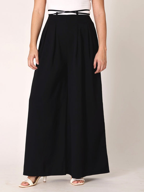 Waist Tie-Up Wide Leg Trouser