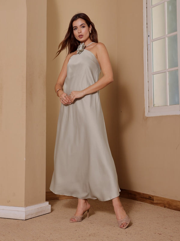 Floral Satin Halter Slip Dress