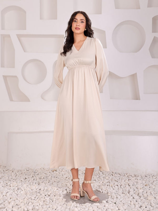 Satin Empire Flared Midi Dress