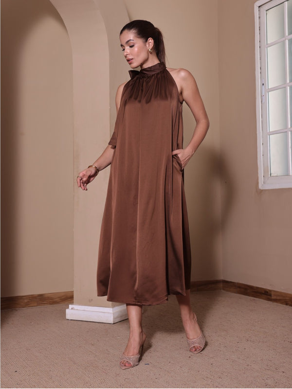 Kyla Satin Midi Tieup Dress