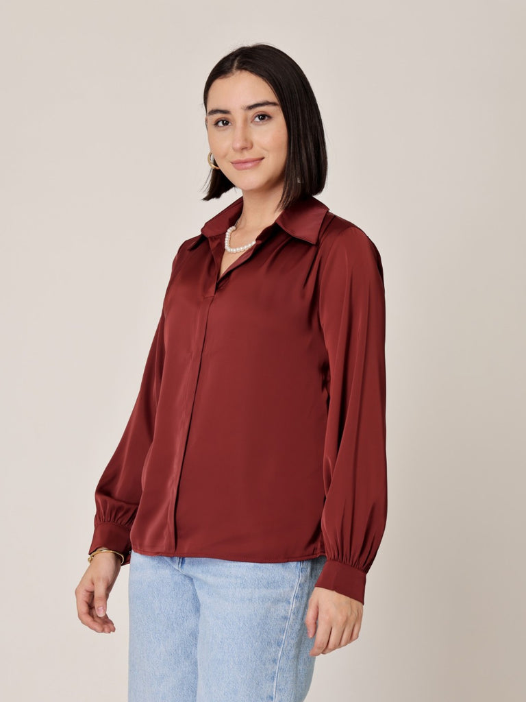 Satin Shirt with Pearl String
