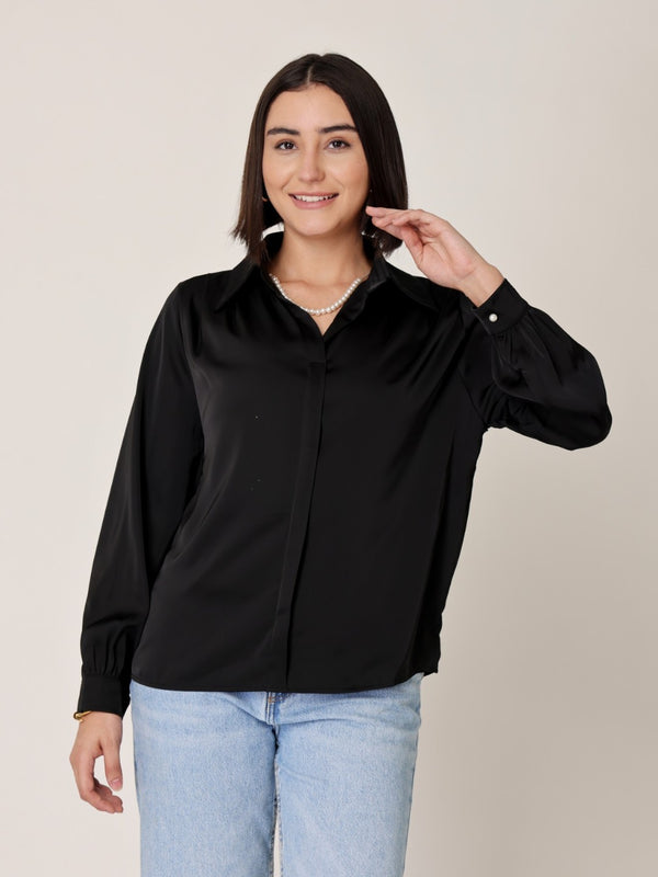 Satin Shirt with Pearl String