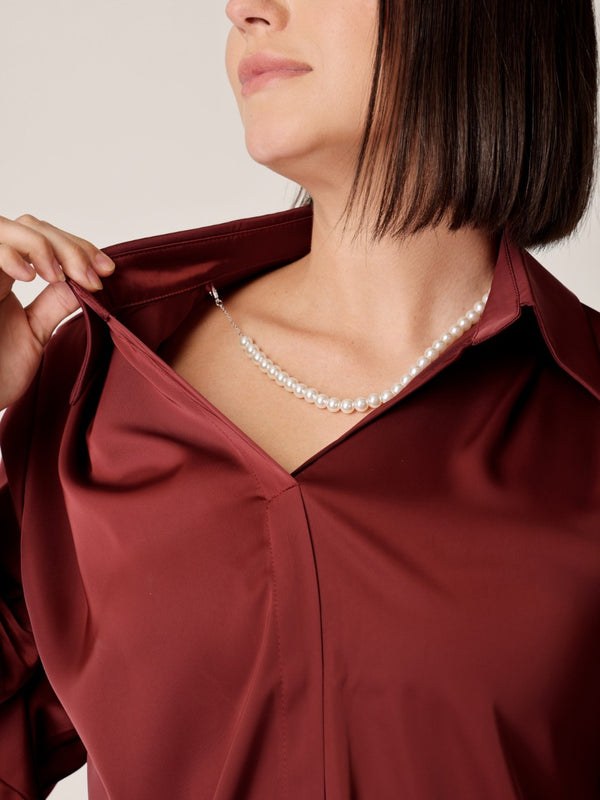 Satin Shirt with Pearl String