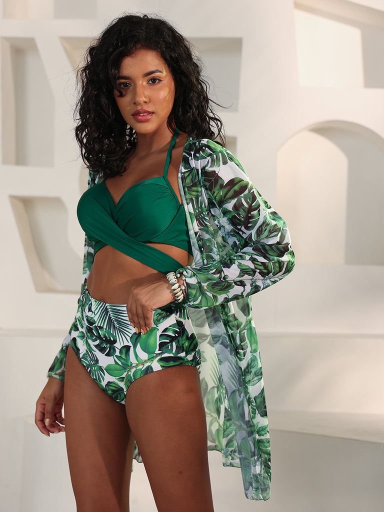 Verdure Bikini Swimwear With Shrug