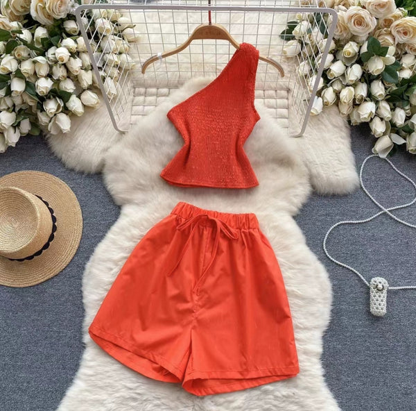 Myra One-shoulder Top with Shorts Co-ord set (2Pcs)